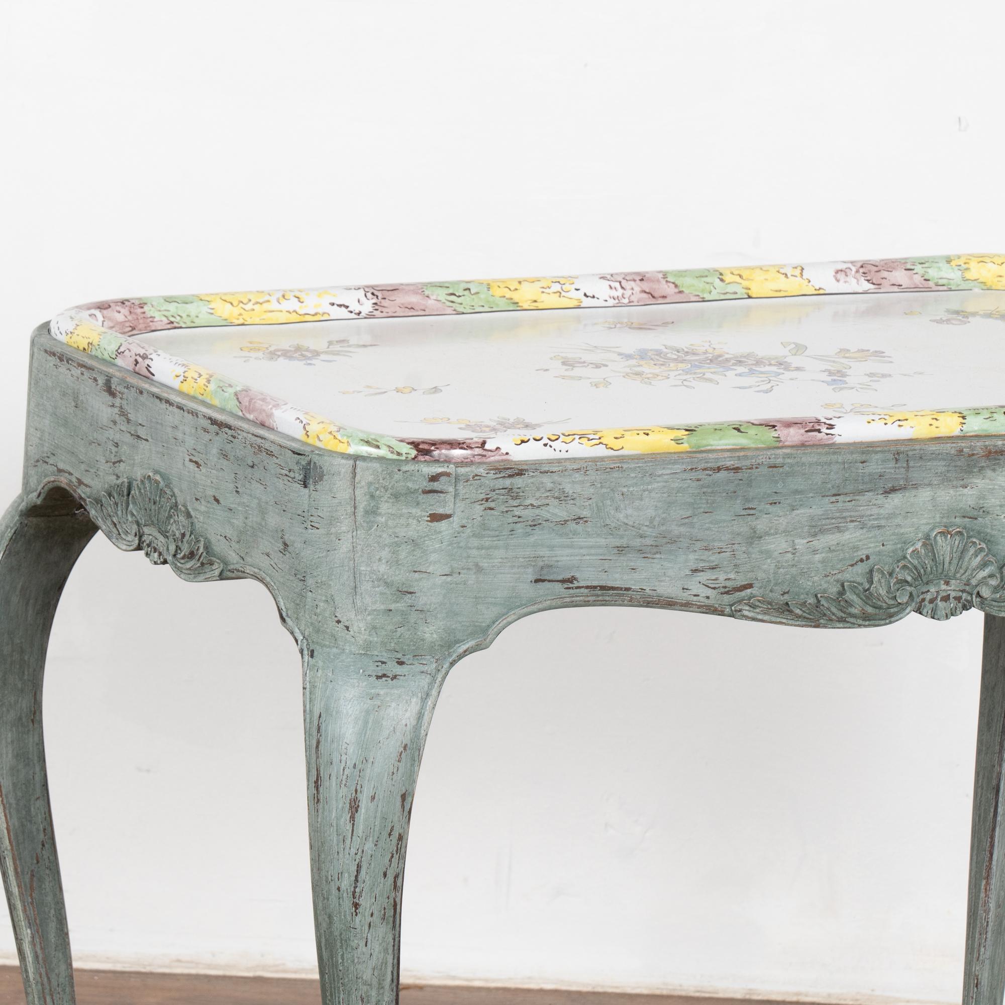 19th Century Swedish Blue Gustavian Side Table Tea Table with Tray Top, circa 1890 For Sale