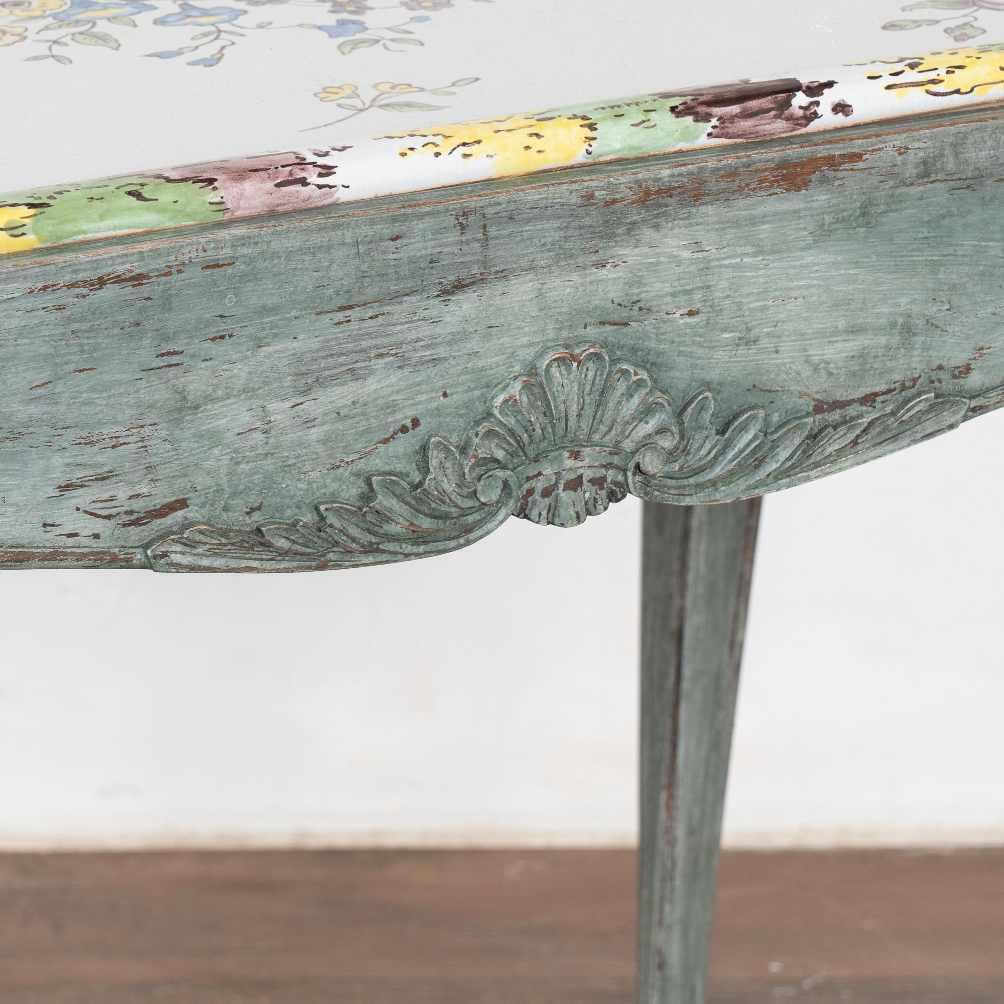 Porcelain Swedish Blue Gustavian Side Table Tea Table with Tray Top, circa 1890 For Sale