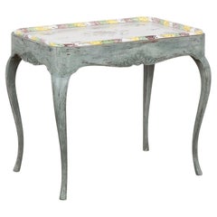 Schwedischer blauer Gustavianischer Beistelltisch Teetisch mit Tablettplatte, um 1890