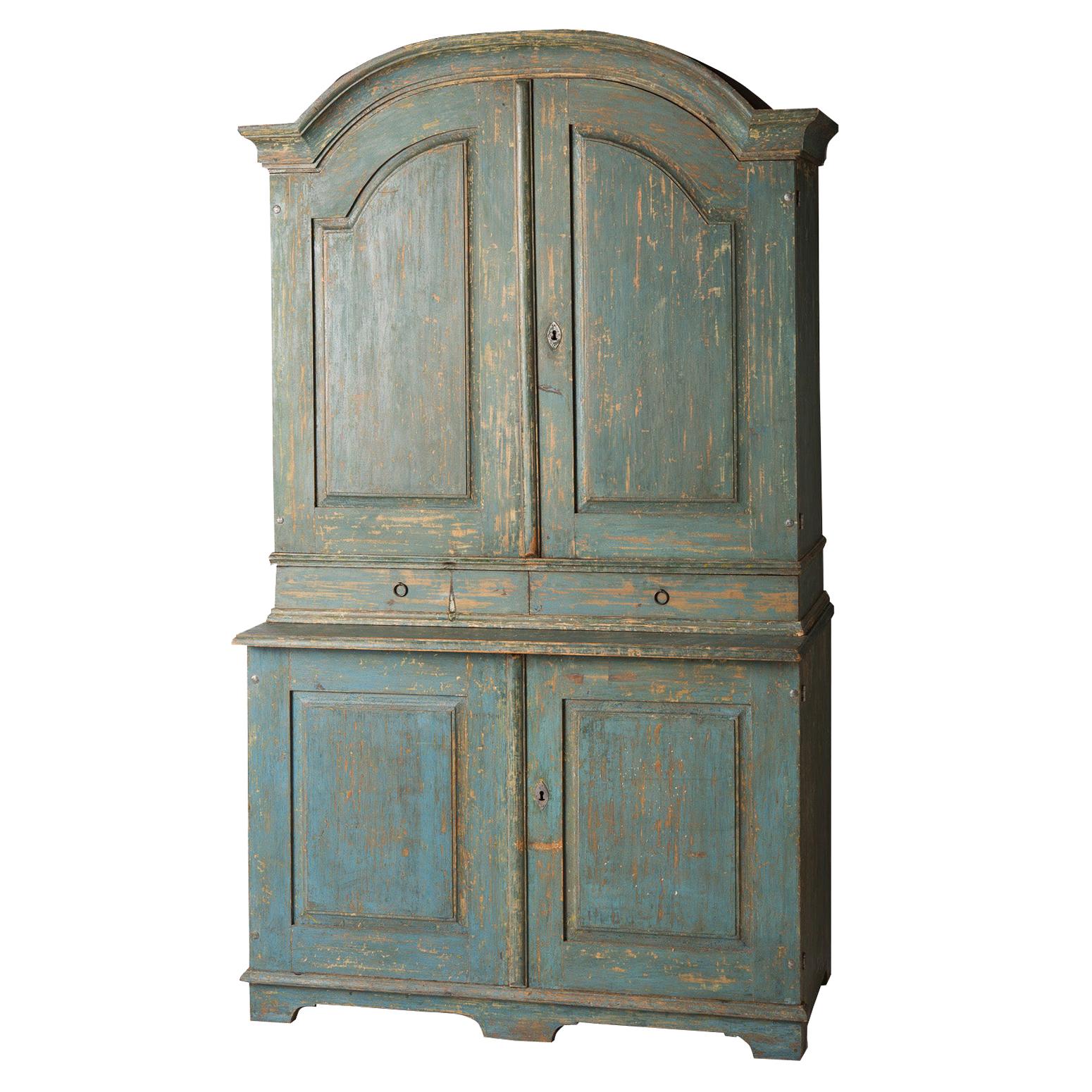 Swedish Blue Original Painted Cupboard, circa 1858