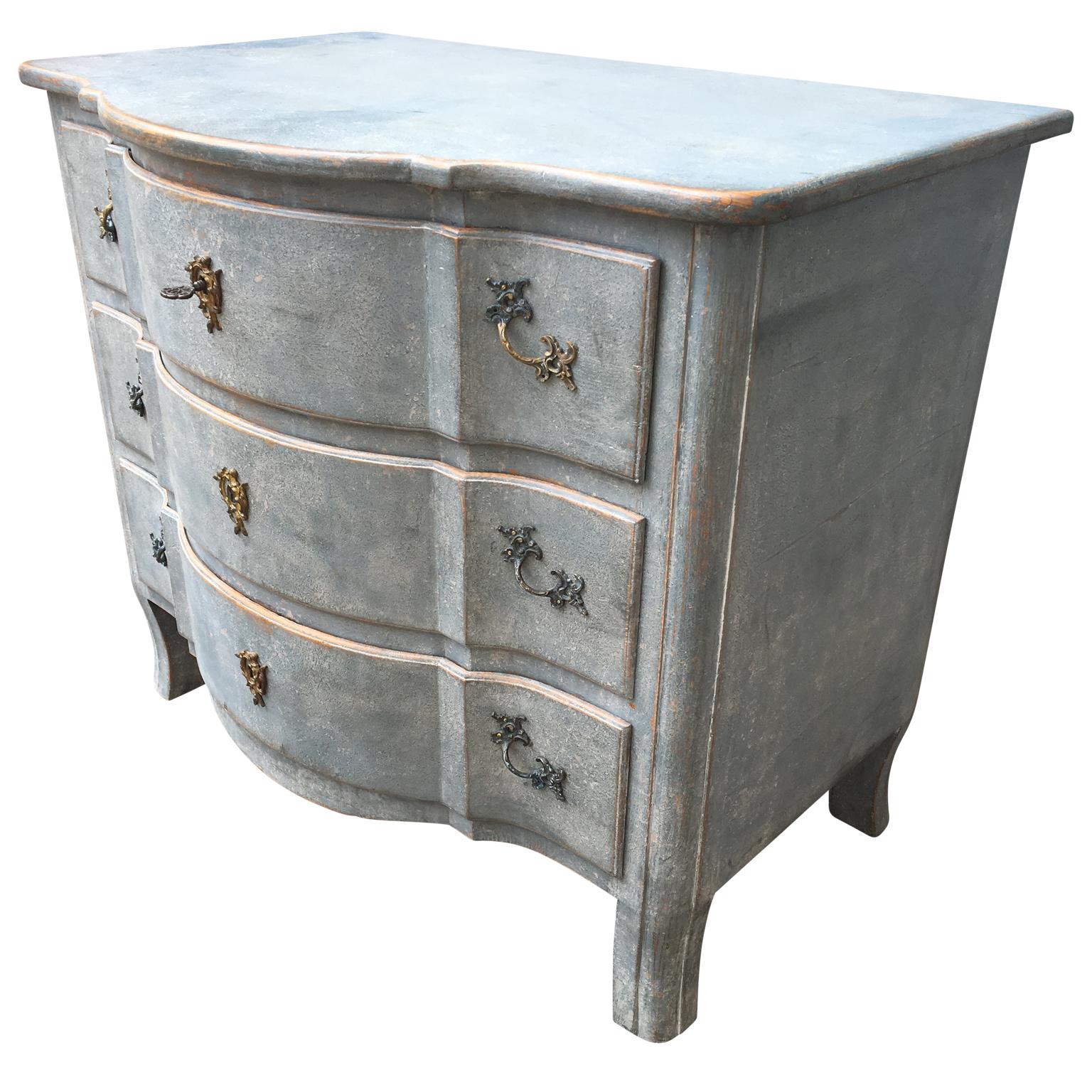 Oak Swedish Blue Painted 19th Century Chest of Drawers