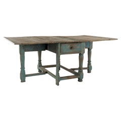 Swedish Blue-Painted Baroque Drop-Leaf Dining Table