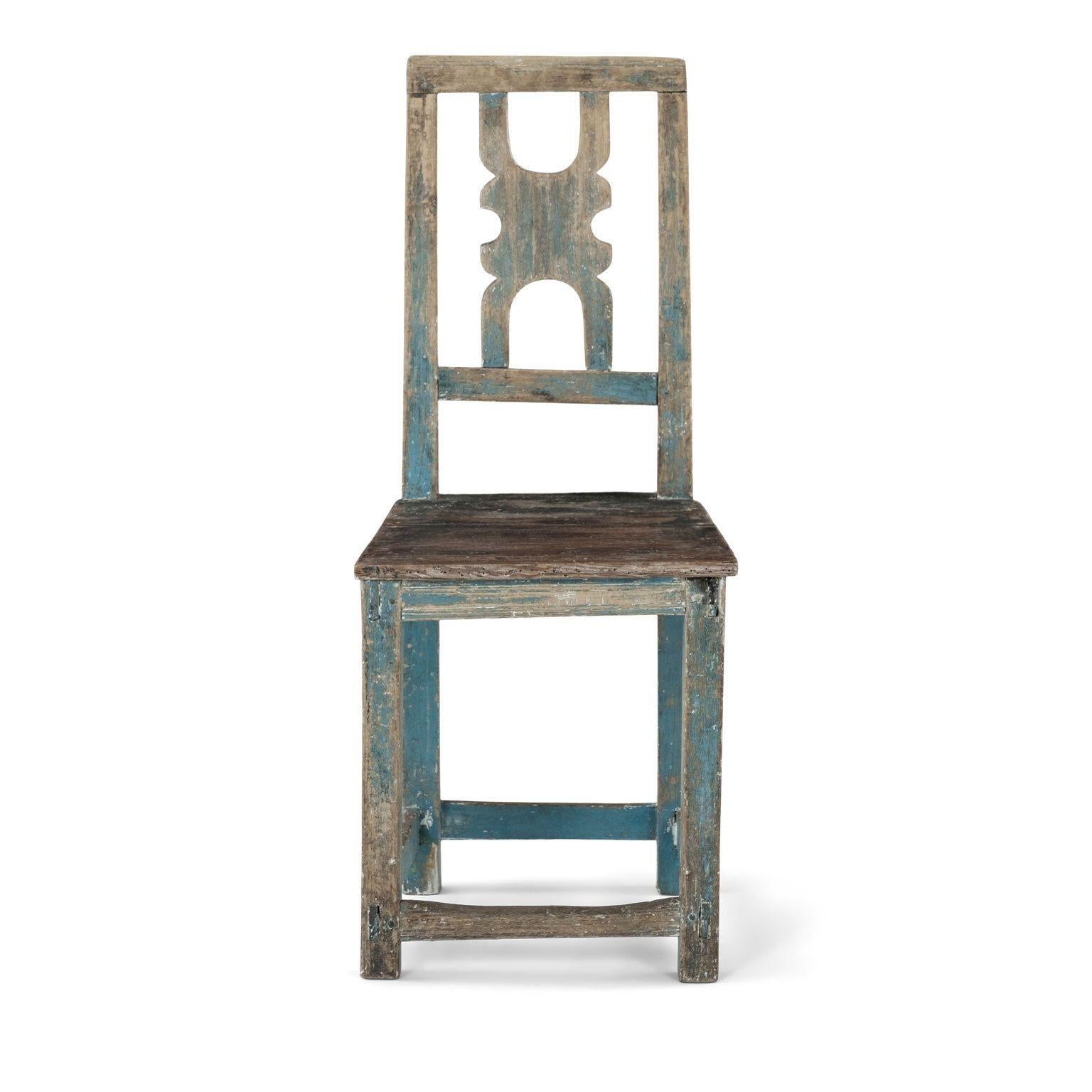 Swedish Blue-Painted Rustic Rococo Side Chair In Good Condition In Houston, TX