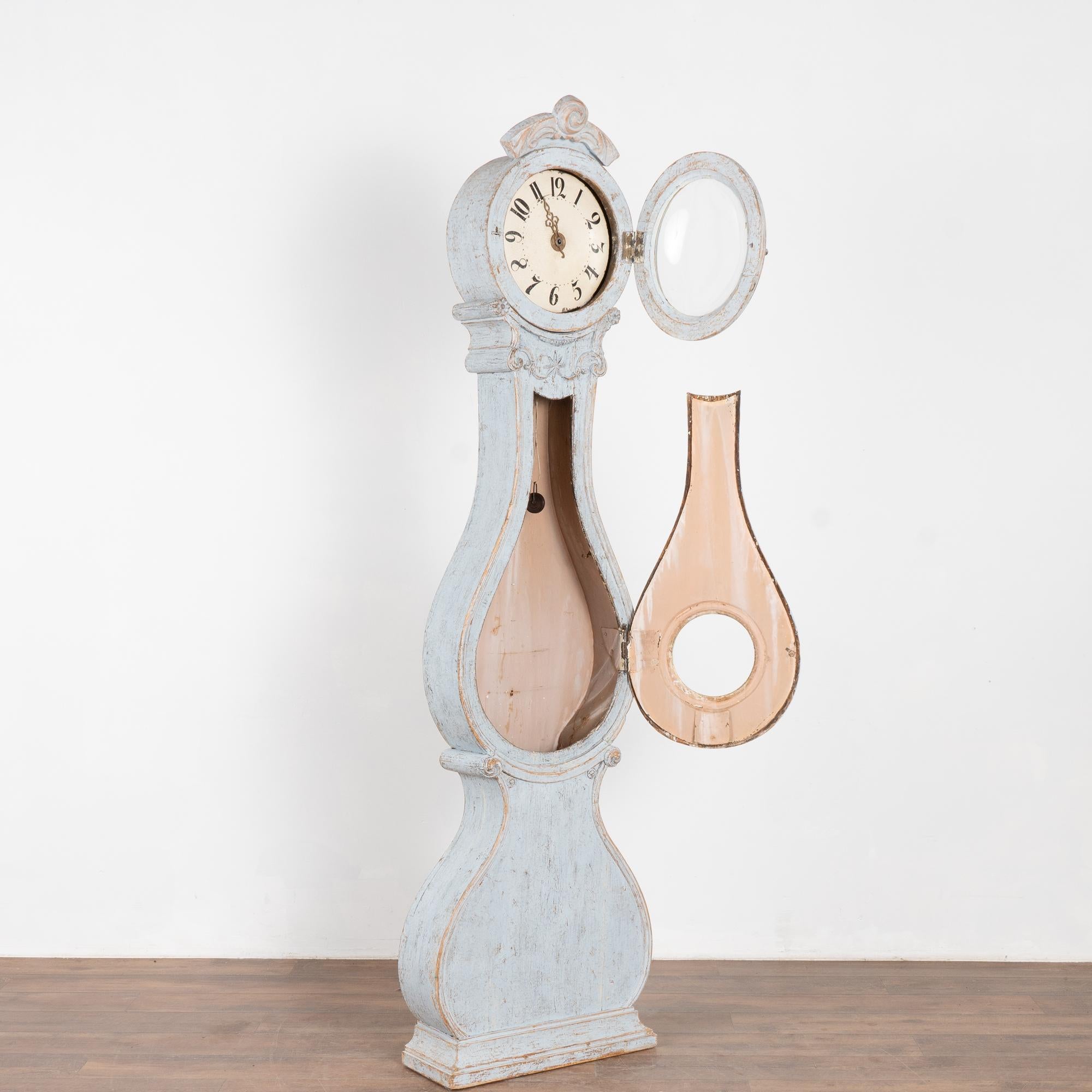 Gustavian Swedish Blue Pine Mora Grandfather Clock, circa 1820-40
