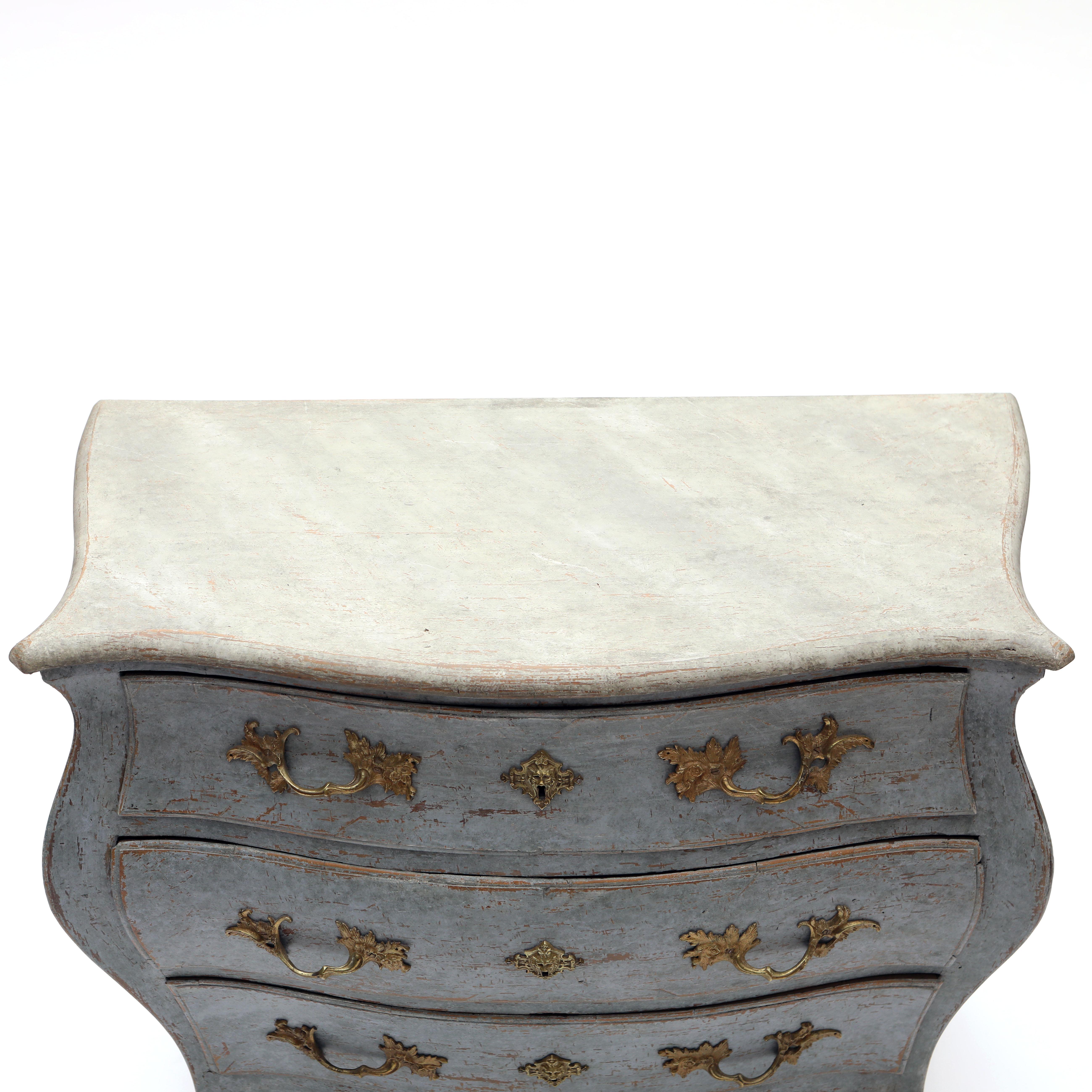 18th Century Swedish Blue Rococo Chest of Drawers For Sale