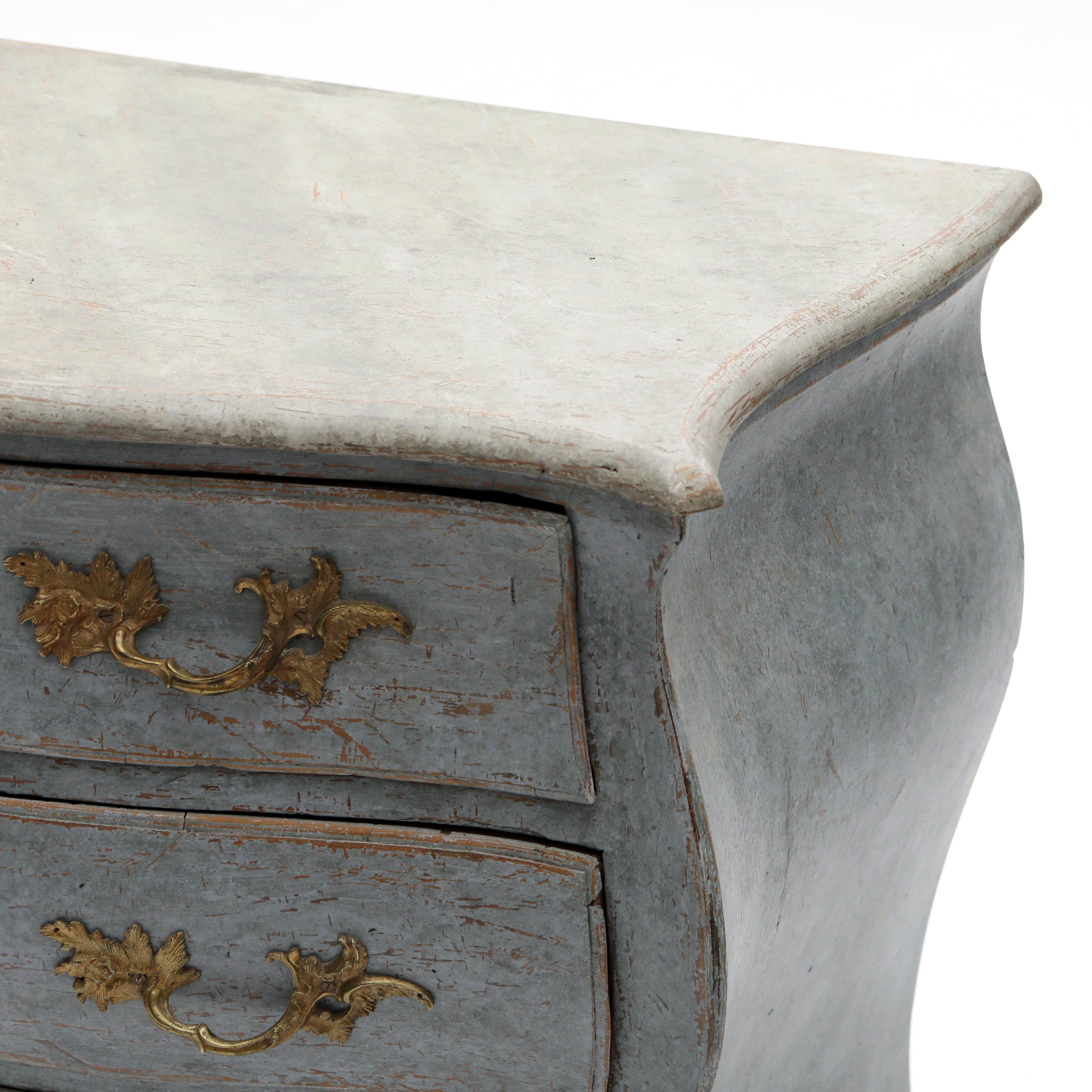 Bronze Swedish Blue Rococo Chest of Drawers For Sale