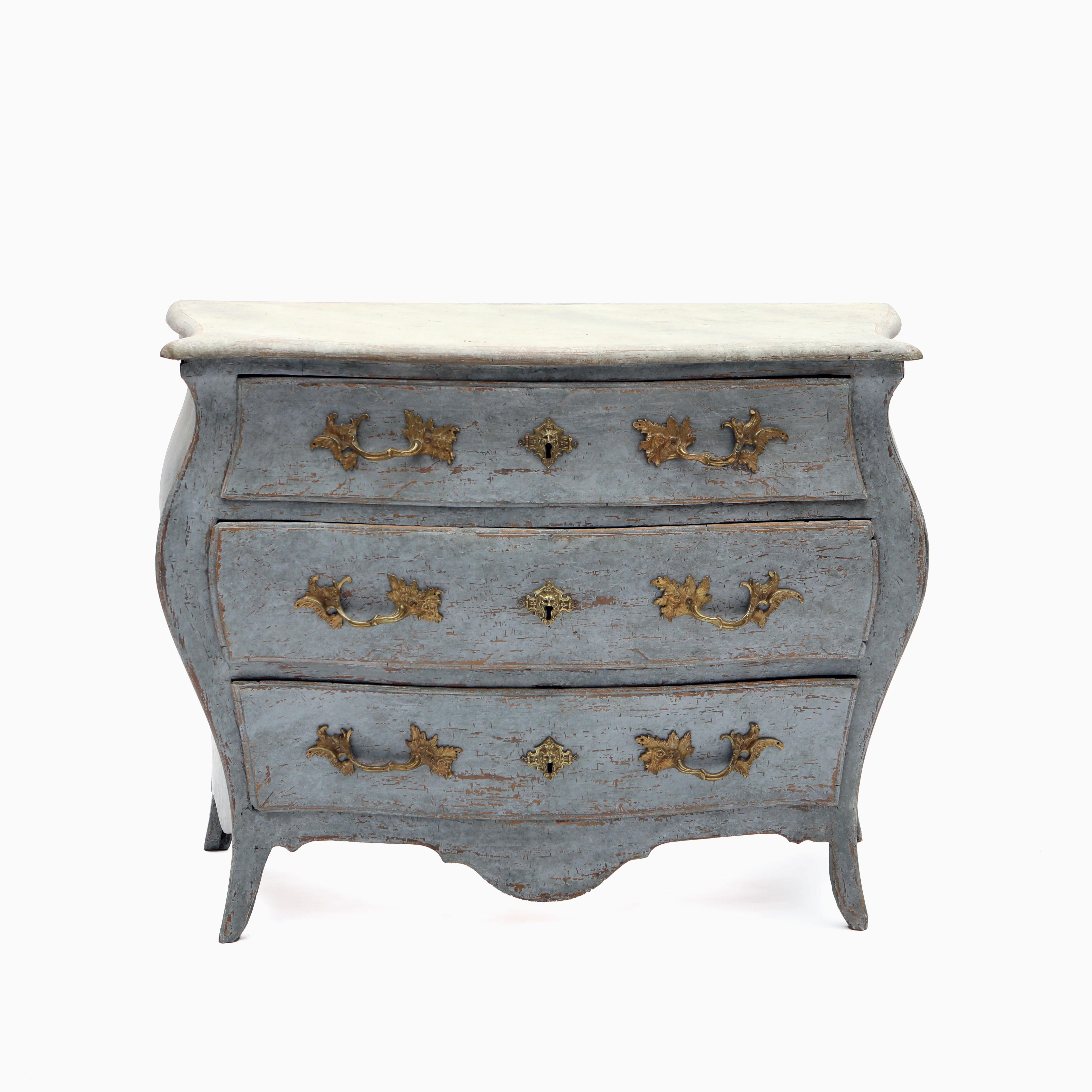 Swedish Blue Rococo Chest of Drawers