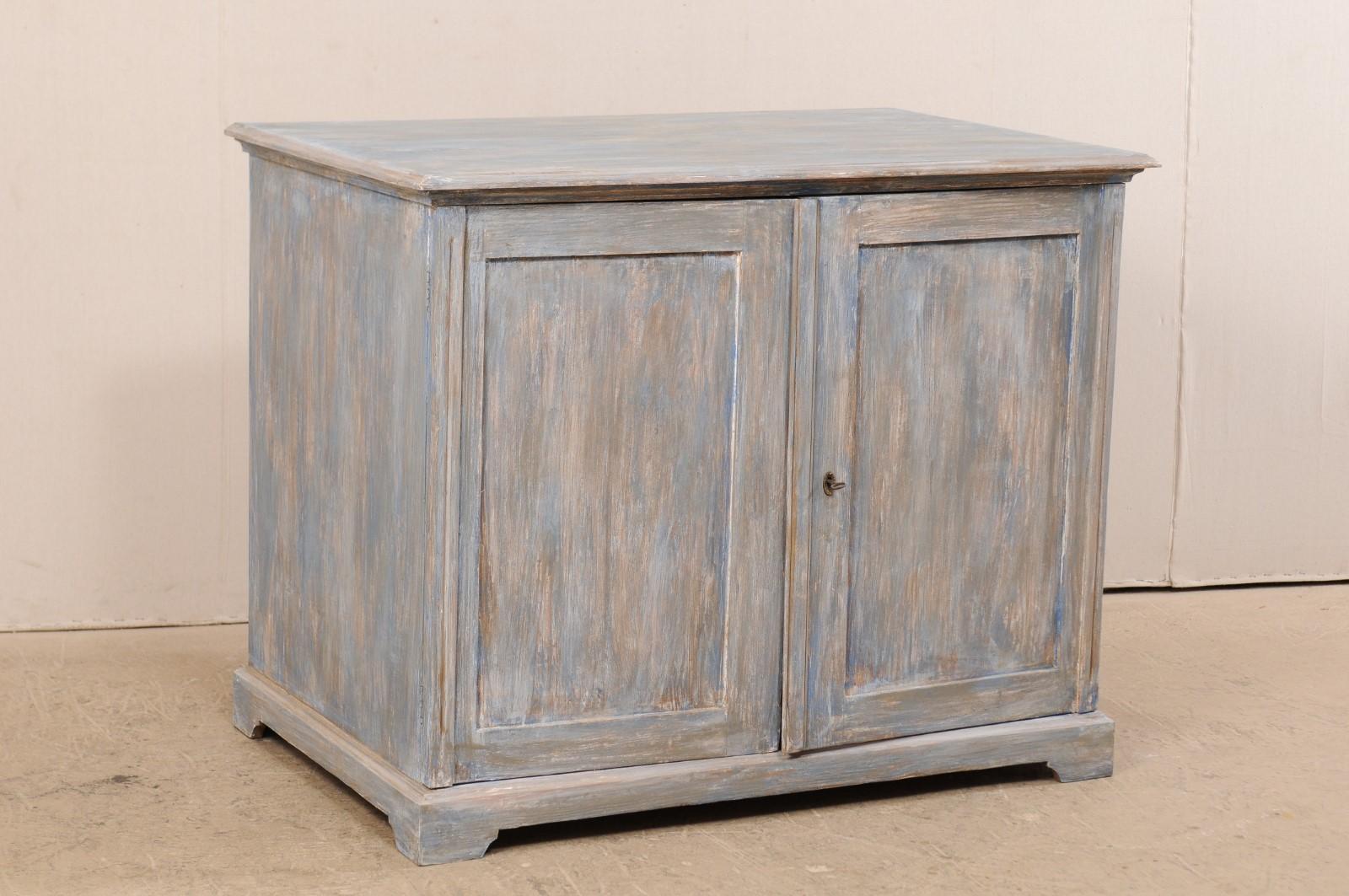 Swedish Blue Two-Door Wood Cabinet, Late 19th Century In Good Condition For Sale In Atlanta, GA