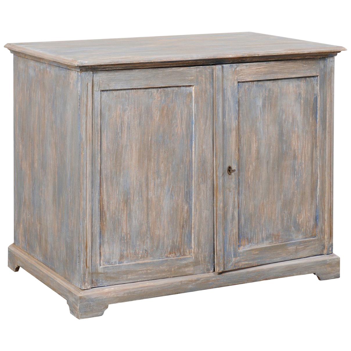 Swedish Blue Two-Door Wood Cabinet, Late 19th Century