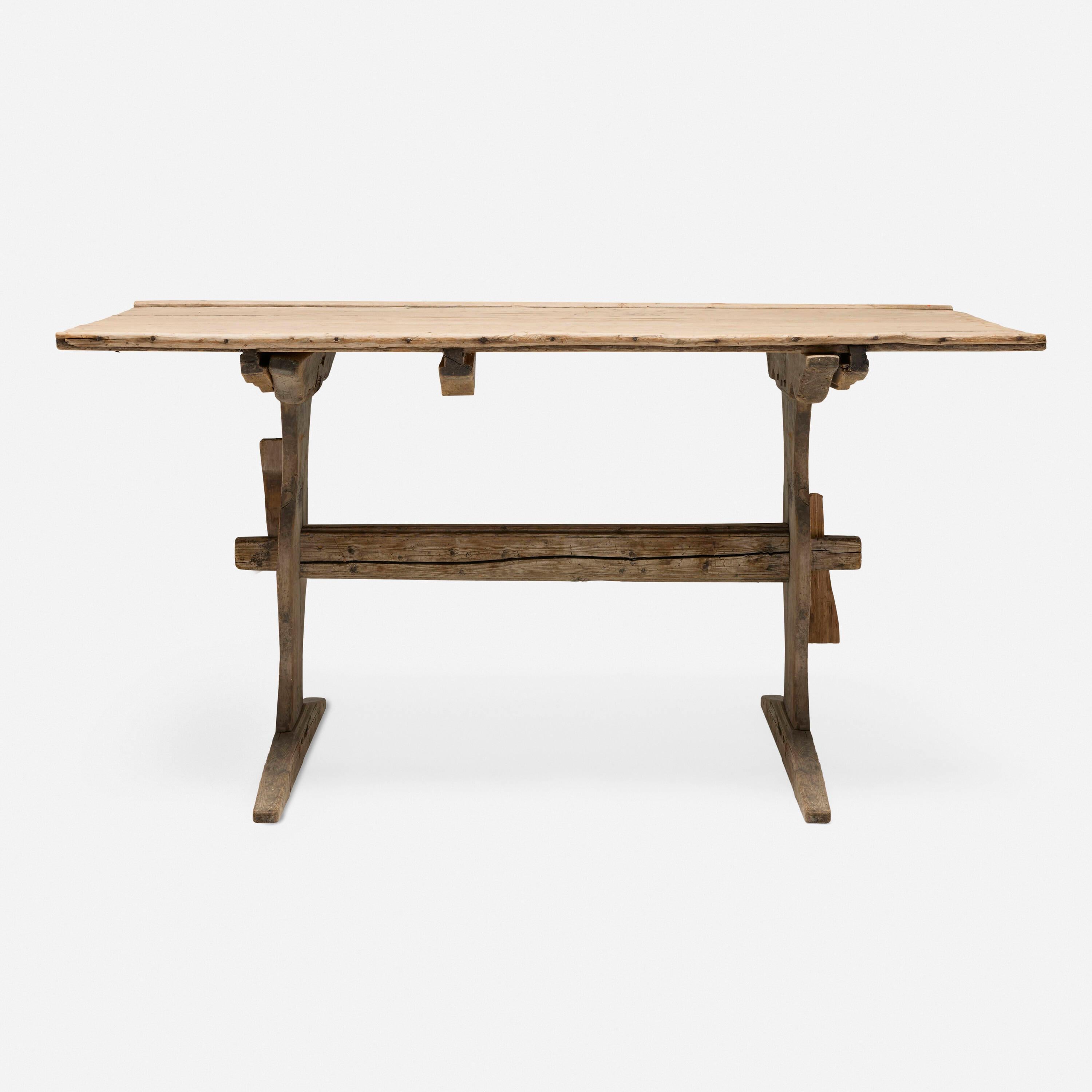 Swedish Bockbord Pine Trestle Table from Hälsingland later top.