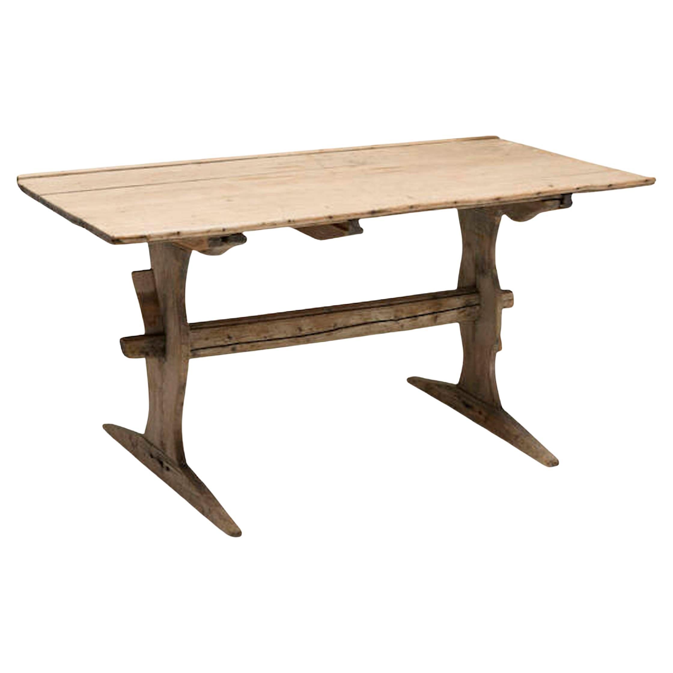 Swedish Bockbord Pine Trestle Table from Hälsingland For Sale