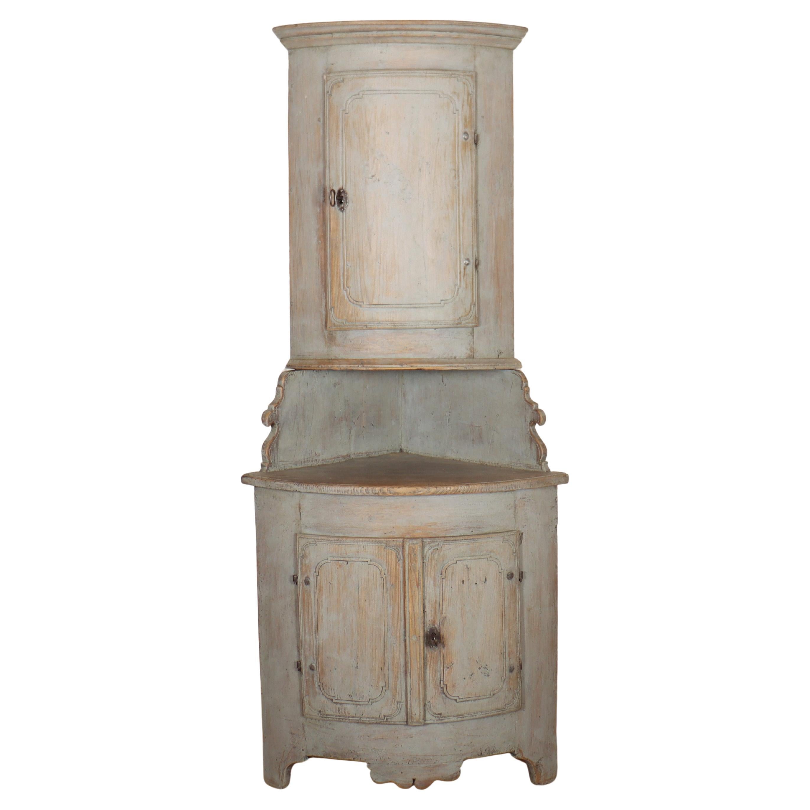 Swedish Bow Front Corner Cupboard For Sale