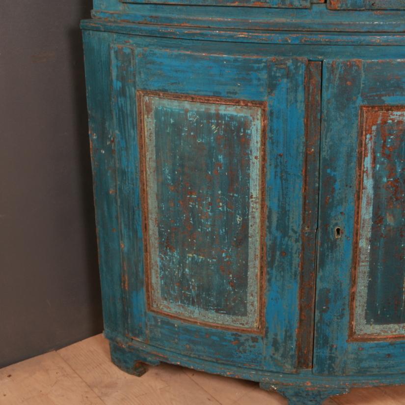 Late 18th century Swedish original painted bow front corner cupboard, 1790

The depth of the cupboard from the back corner along the back to the outside edge is 29