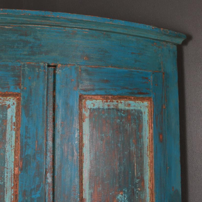 Hand-Painted Swedish Bowed Corner Cupboard