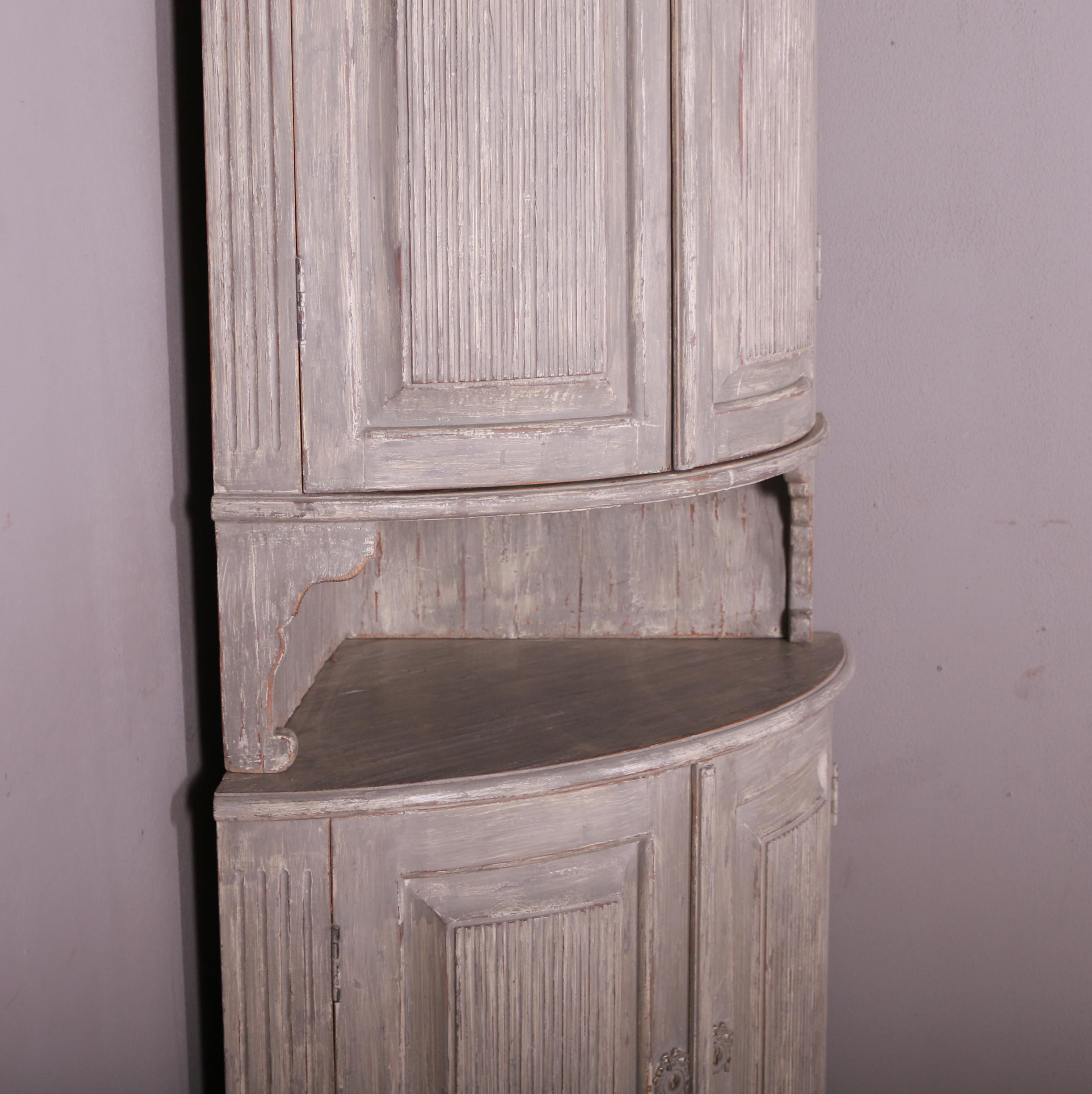 Pine Swedish Bowfronted Corner Cupboard For Sale