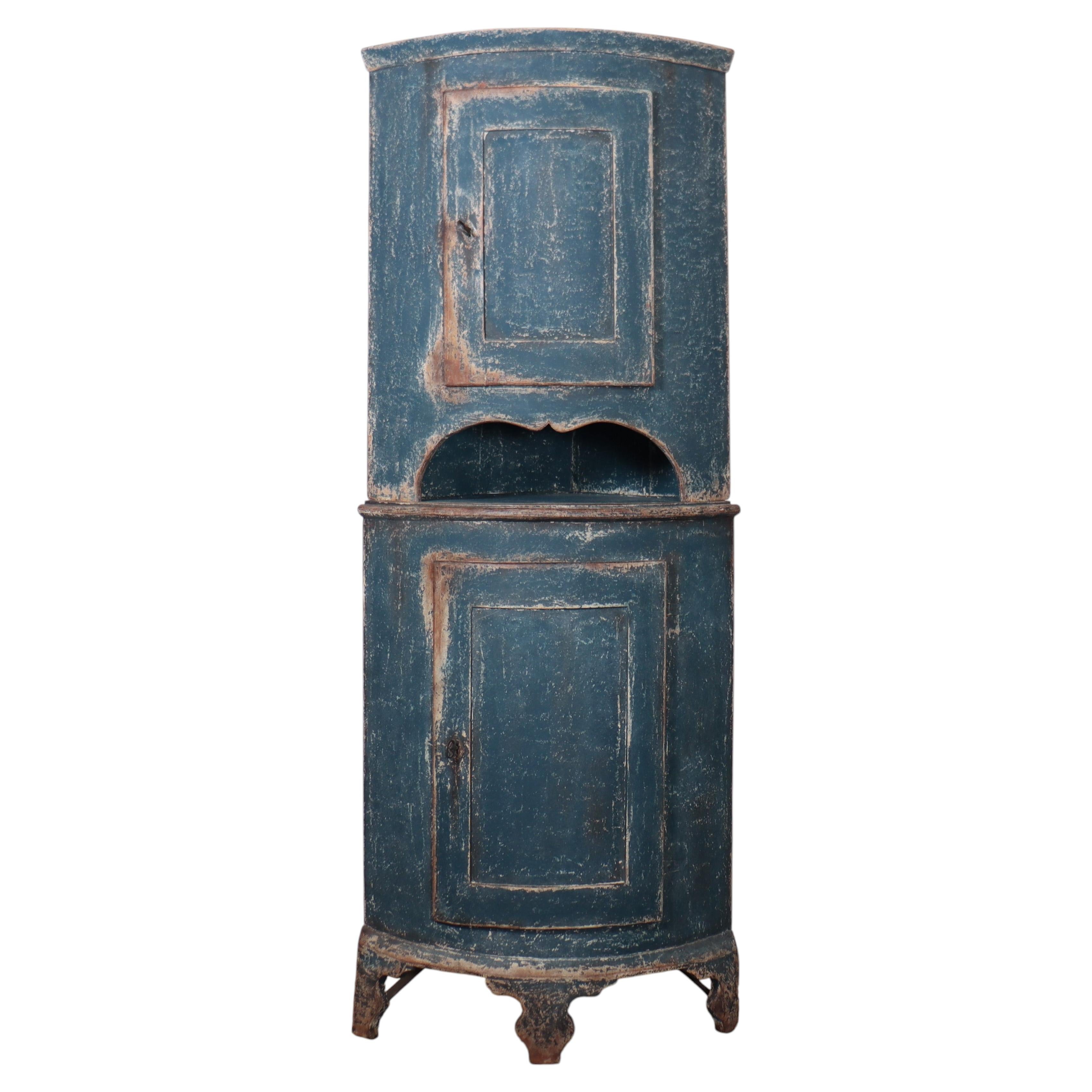 Swedish Bowfronted Corner Cupboard For Sale