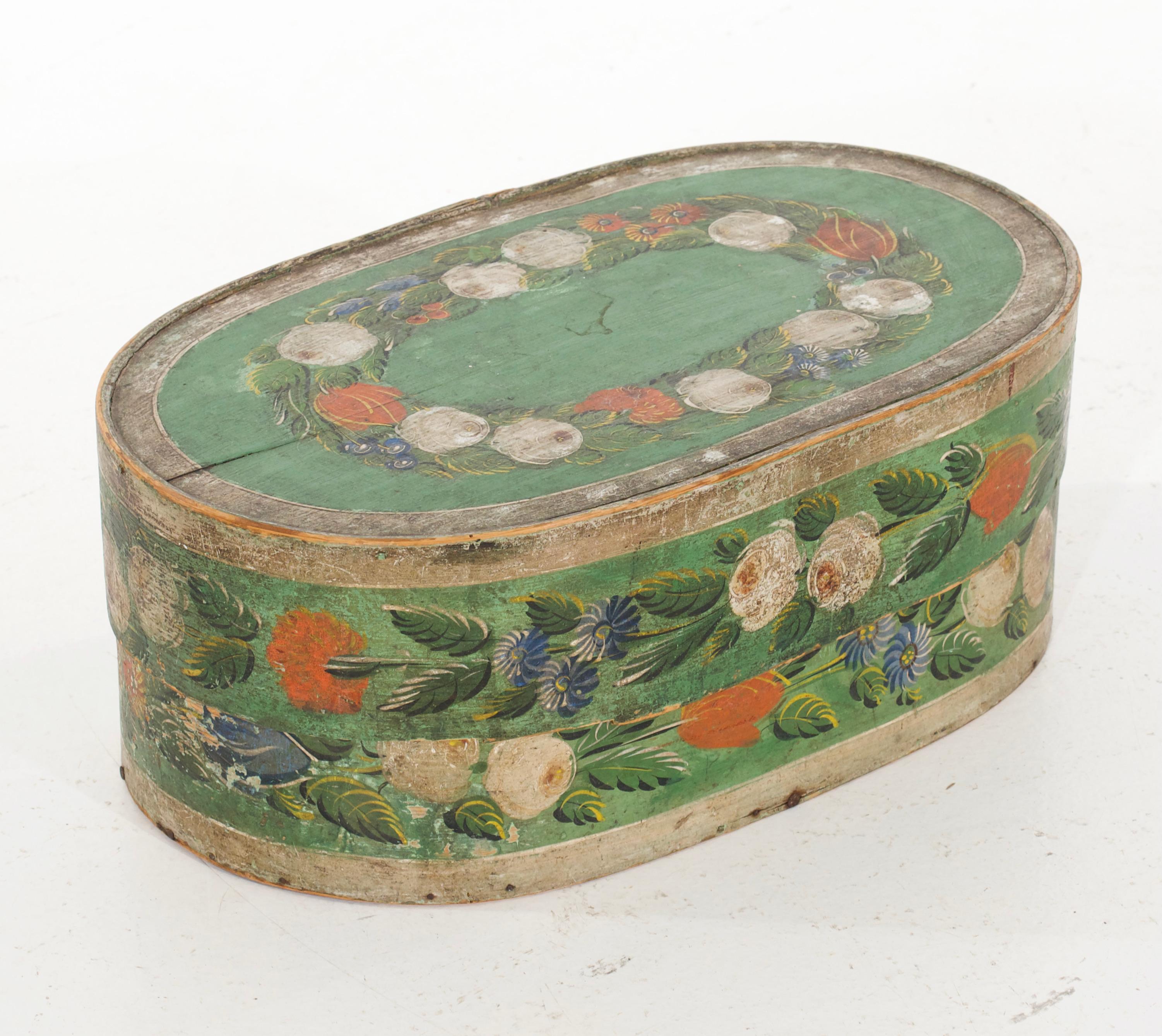 Charming Swedish box in original painted with flower decoration, circa 1800.