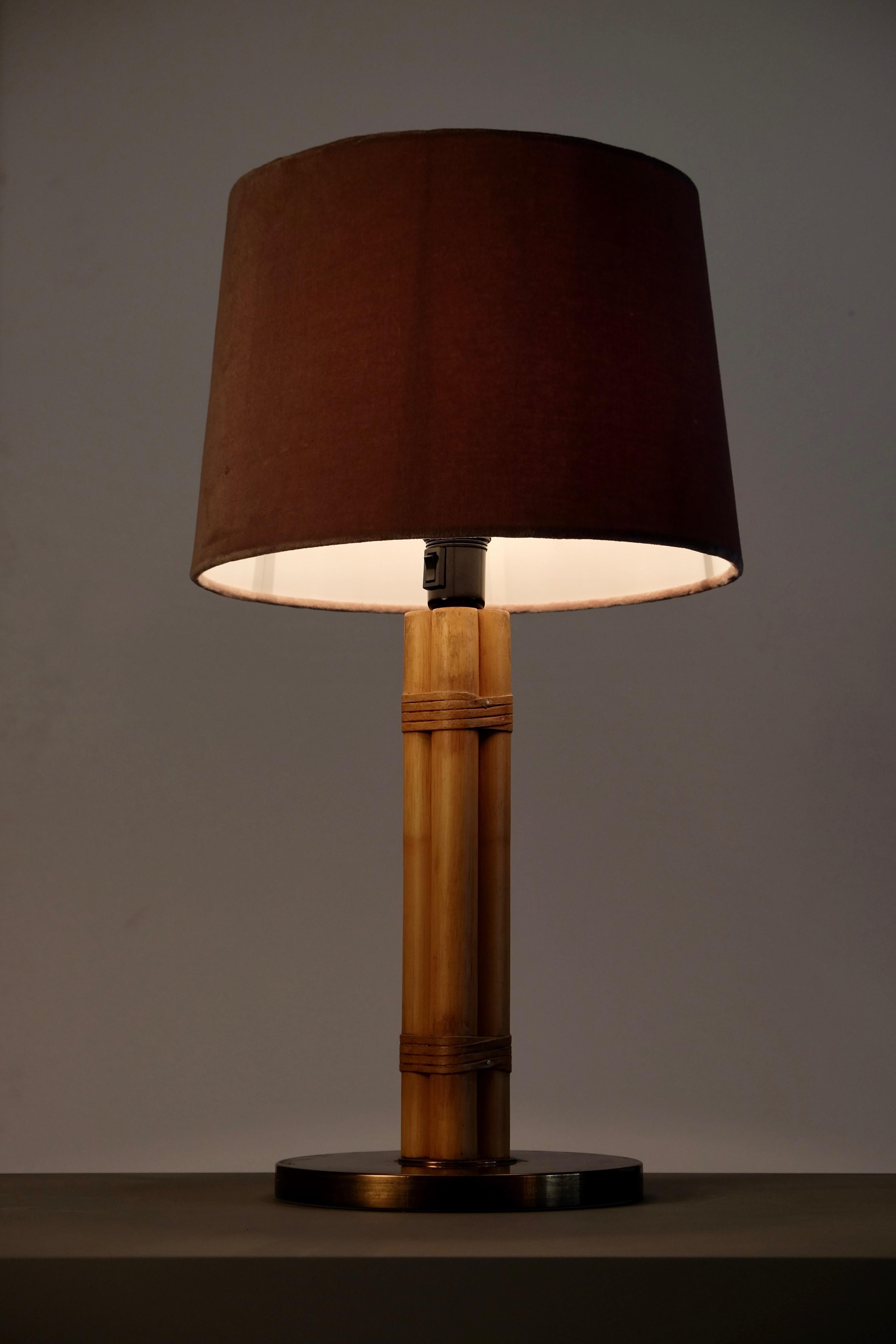 Scandinavian Modern Swedish Brass and Bamboo Table Lamp by Bergboms, 1970s