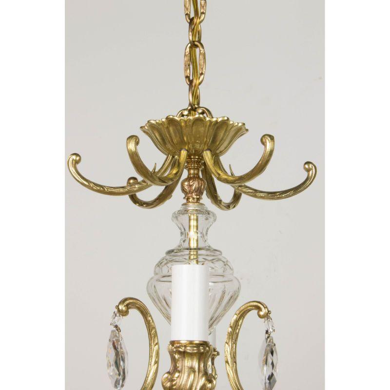 Hollywood Regency Swedish Brass and Crystal Chandelier with Six Lights For Sale