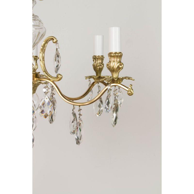 20th Century Swedish Brass and Crystal Chandelier with Six Lights For Sale