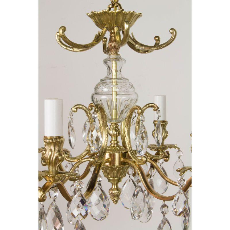 Swedish Brass and Crystal Chandelier with Six Lights For Sale 1