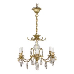 Lampadario svedese in ottone e cristallo a sei luci