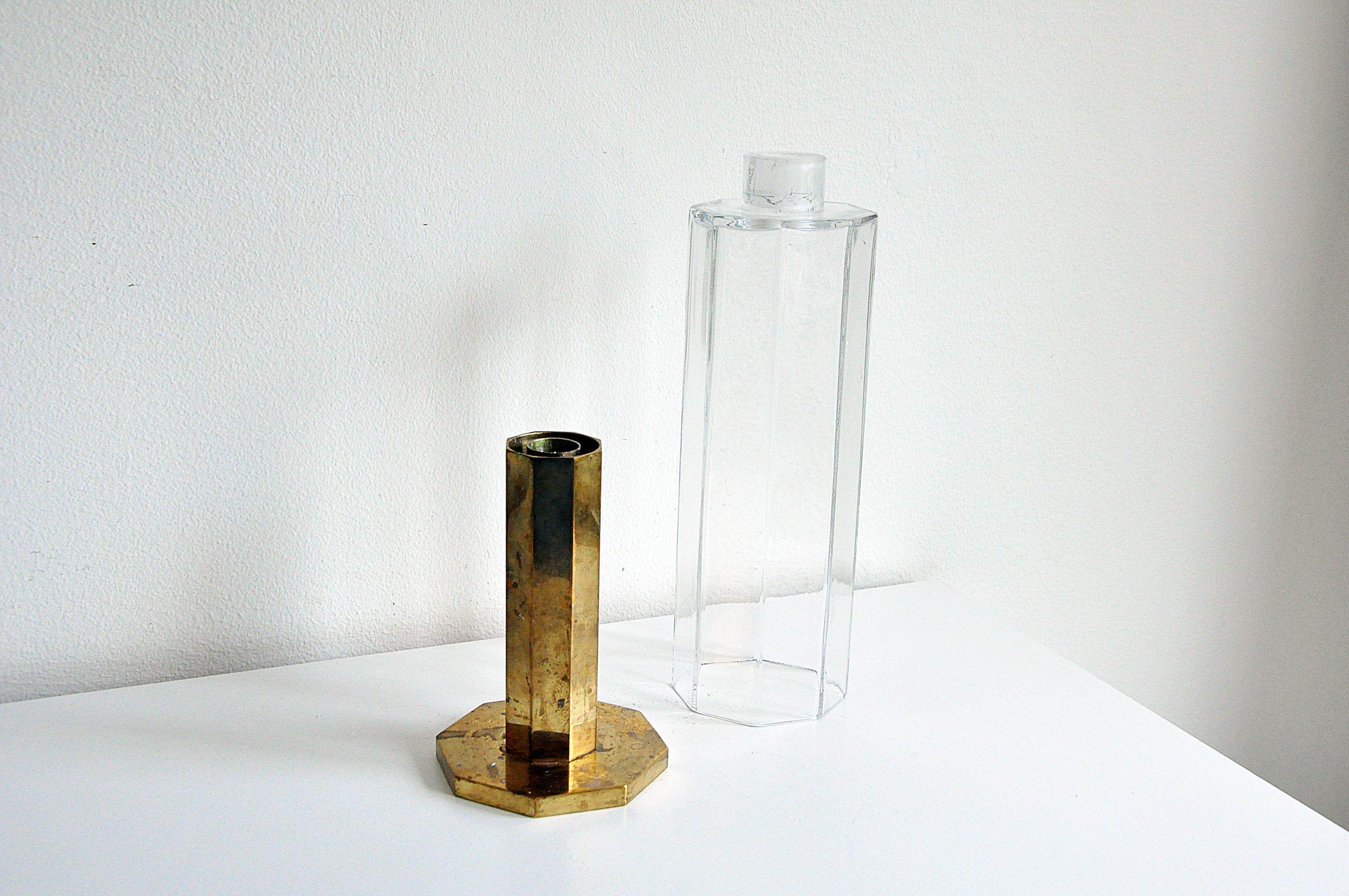 Swedish Brass and Glass Candleholder from Gusum, 1980s In Good Condition For Sale In Örebro, SE