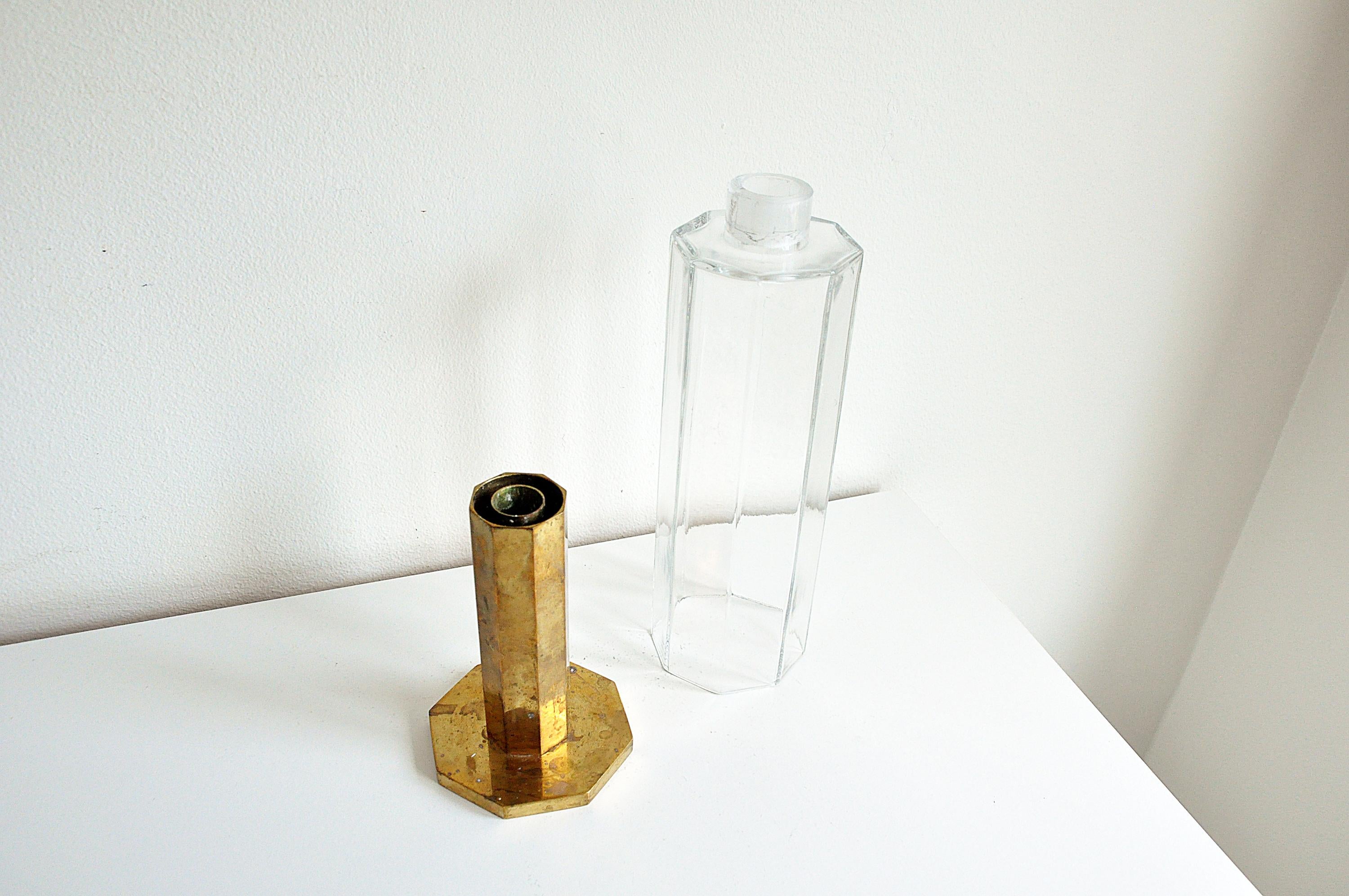 Late 20th Century Swedish Brass and Glass Candleholder from Gusum, 1980s For Sale