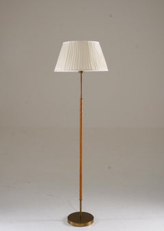 Swedish Brass and Leather Floor Lamp by Böhlmarks