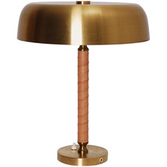 Swedish Brass and Leather Table Lamp from Boréns