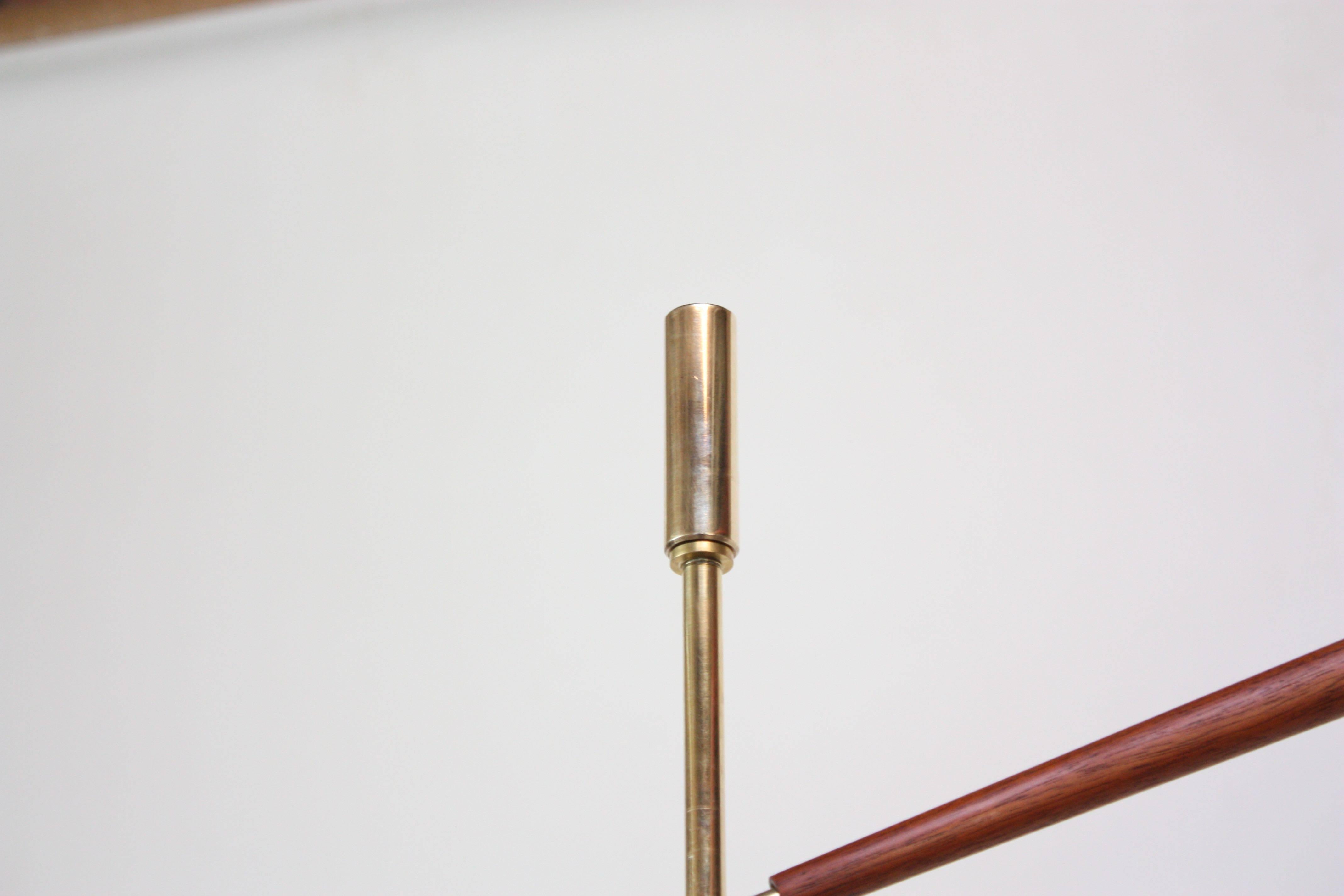 Swedish Brass and Mahogany Adjustable Floor Lamp with Brushed Aluminum Shade 3