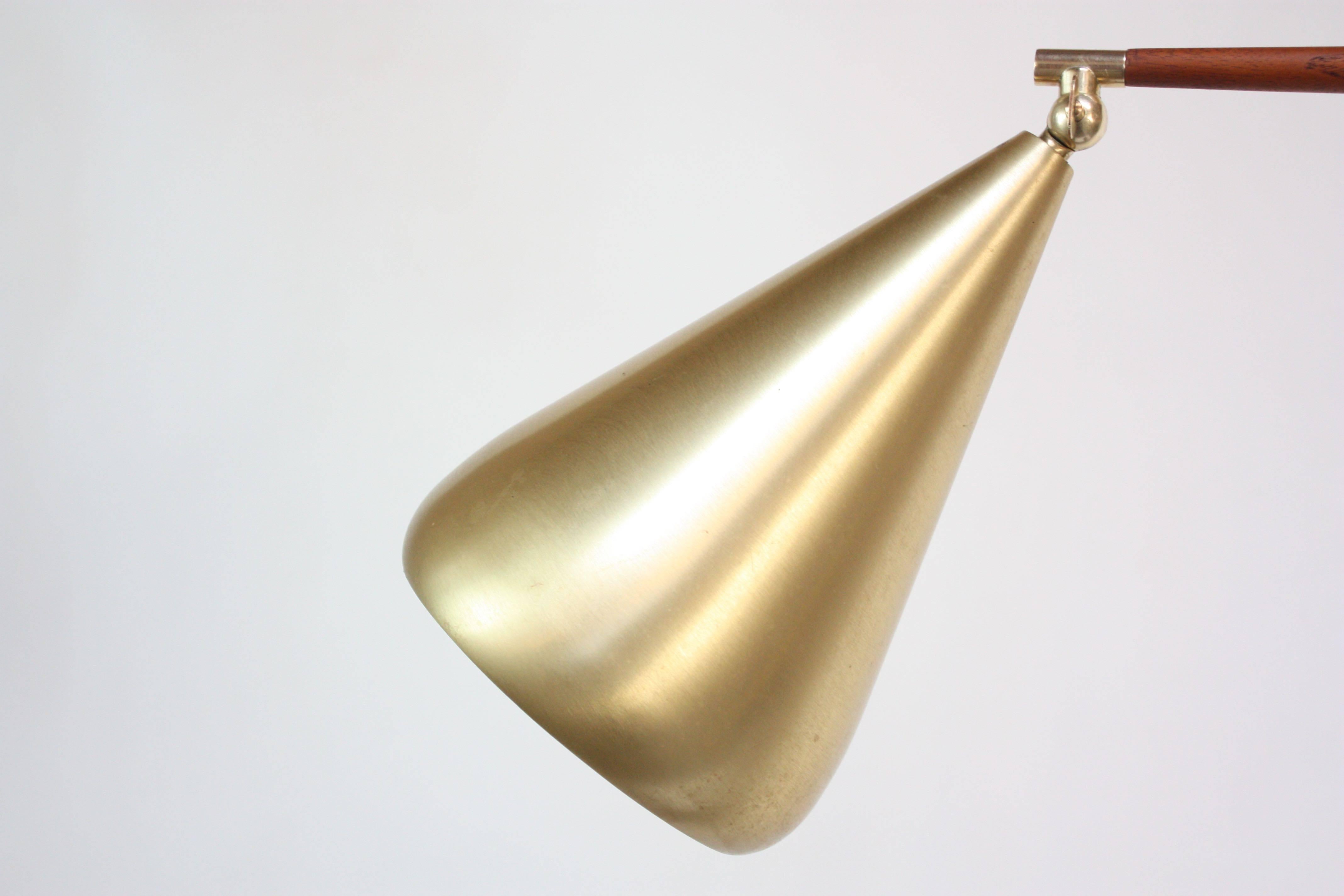 Swedish Brass and Mahogany Adjustable Floor Lamp with Brushed Aluminum Shade 4