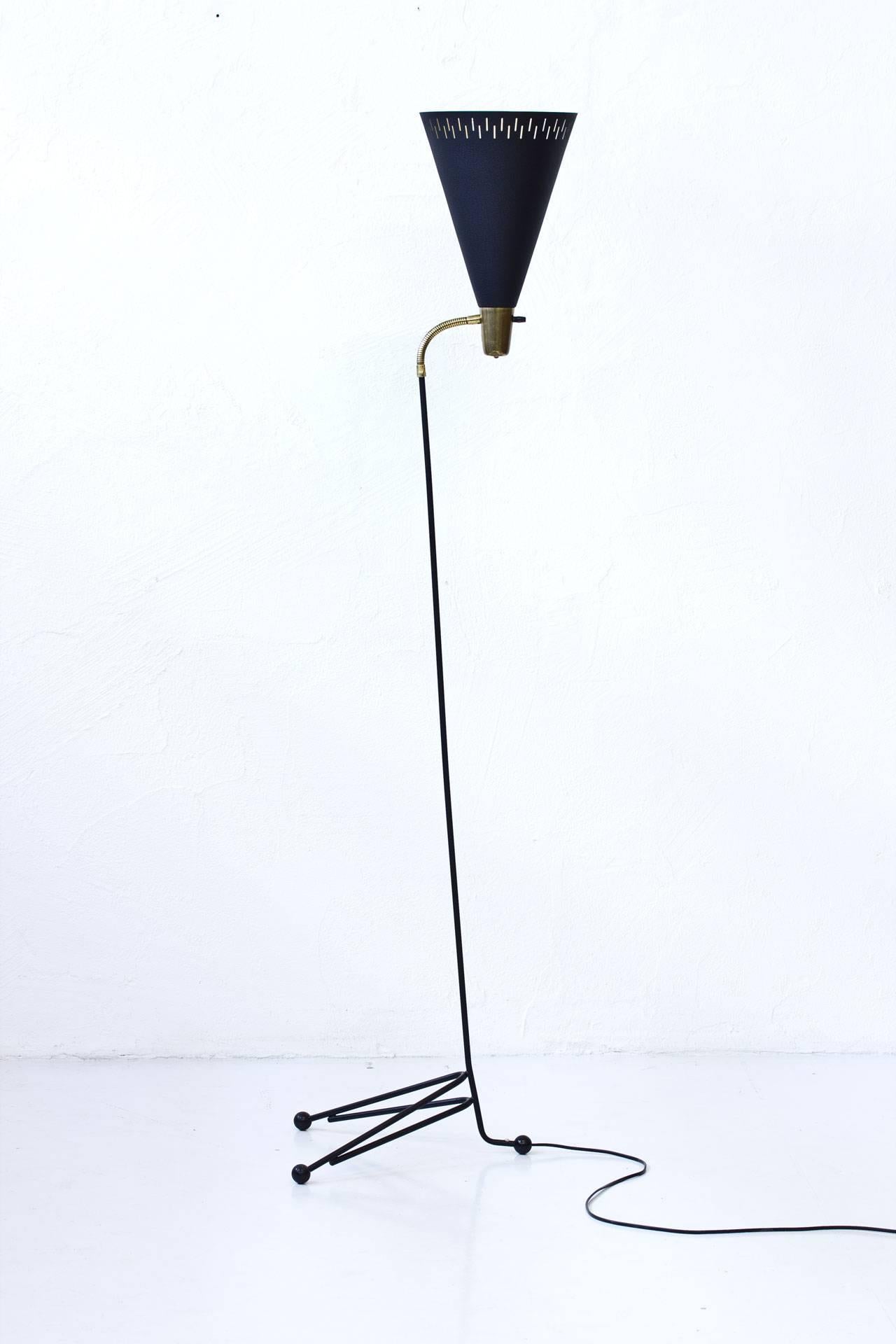 Scandinavian Modern Swedish Brass and Metal Floor Lamp by EAE, 1950s