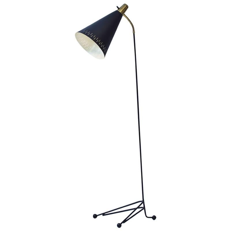 Swedish Brass and Metal Floor Lamp by EAE, 1950s