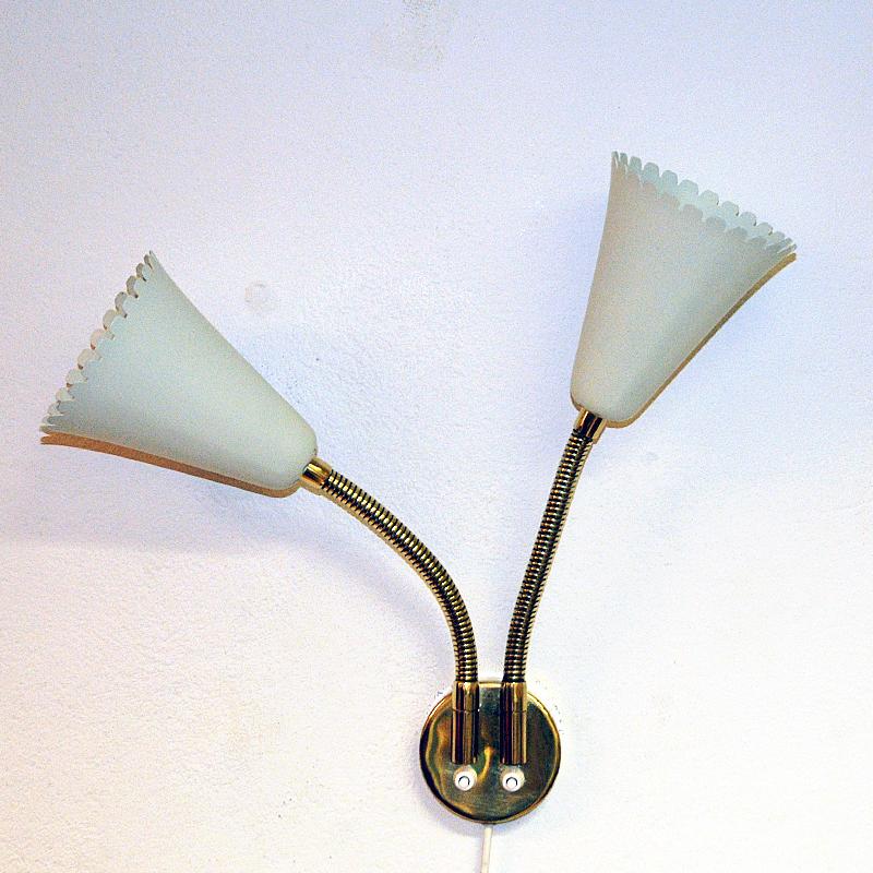 Swedish Brass and metal wall lamp with two lights for Böhlmarks 1940s 4