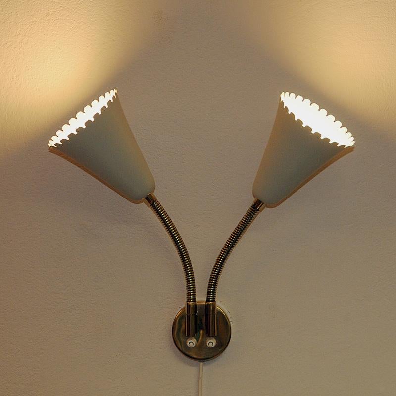 Swedish Brass and metal wall lamp with two lights for Böhlmarks 1940s In Good Condition In Stockholm, SE