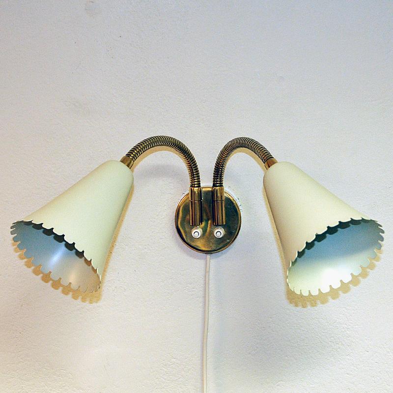 Mid-20th Century Swedish Brass and metal wall lamp with two lights for Böhlmarks 1940s
