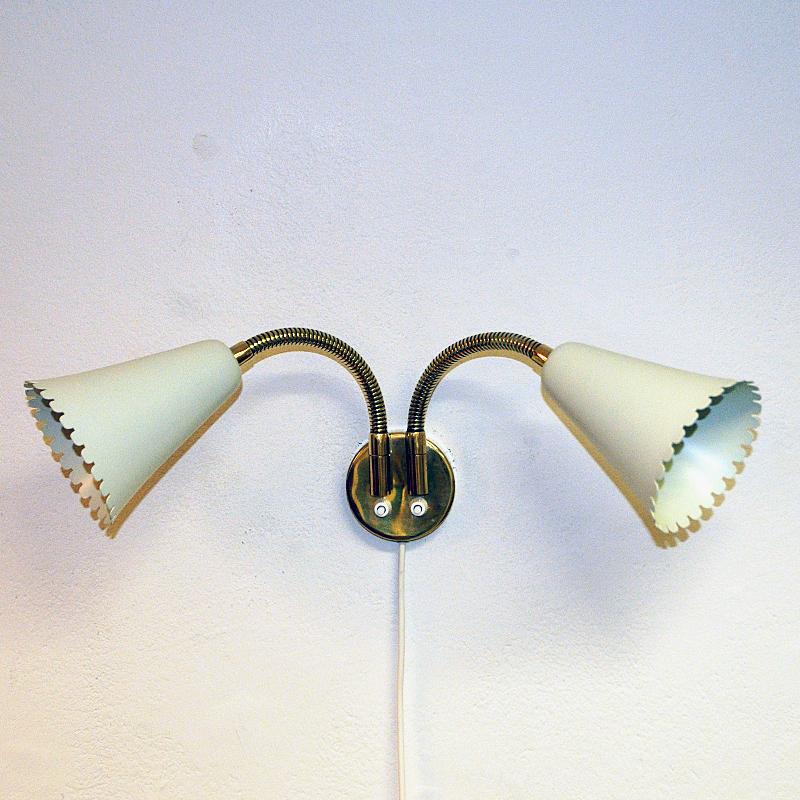 Swedish Brass and metal wall lamp with two lights for Böhlmarks 1940s 3