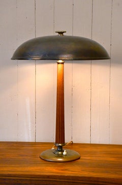 Swedish Brass and Oak Table Lamp by Erik Tidstrand for Nordiska Kompaniet, 1940s