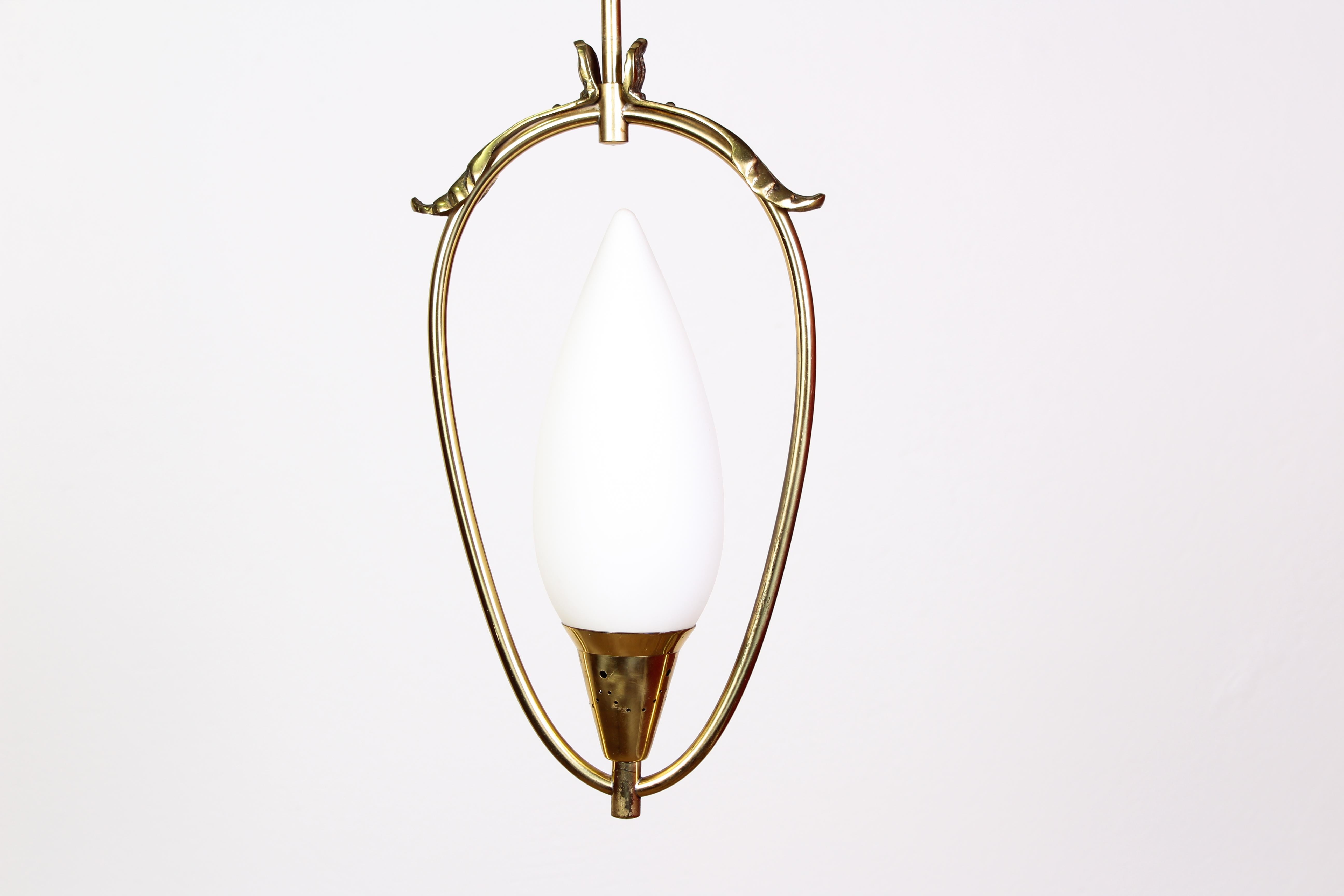 Swedish Brass and Opaline Glass Ceiling Lamp, 1940s In Good Condition For Sale In Malmo, SE