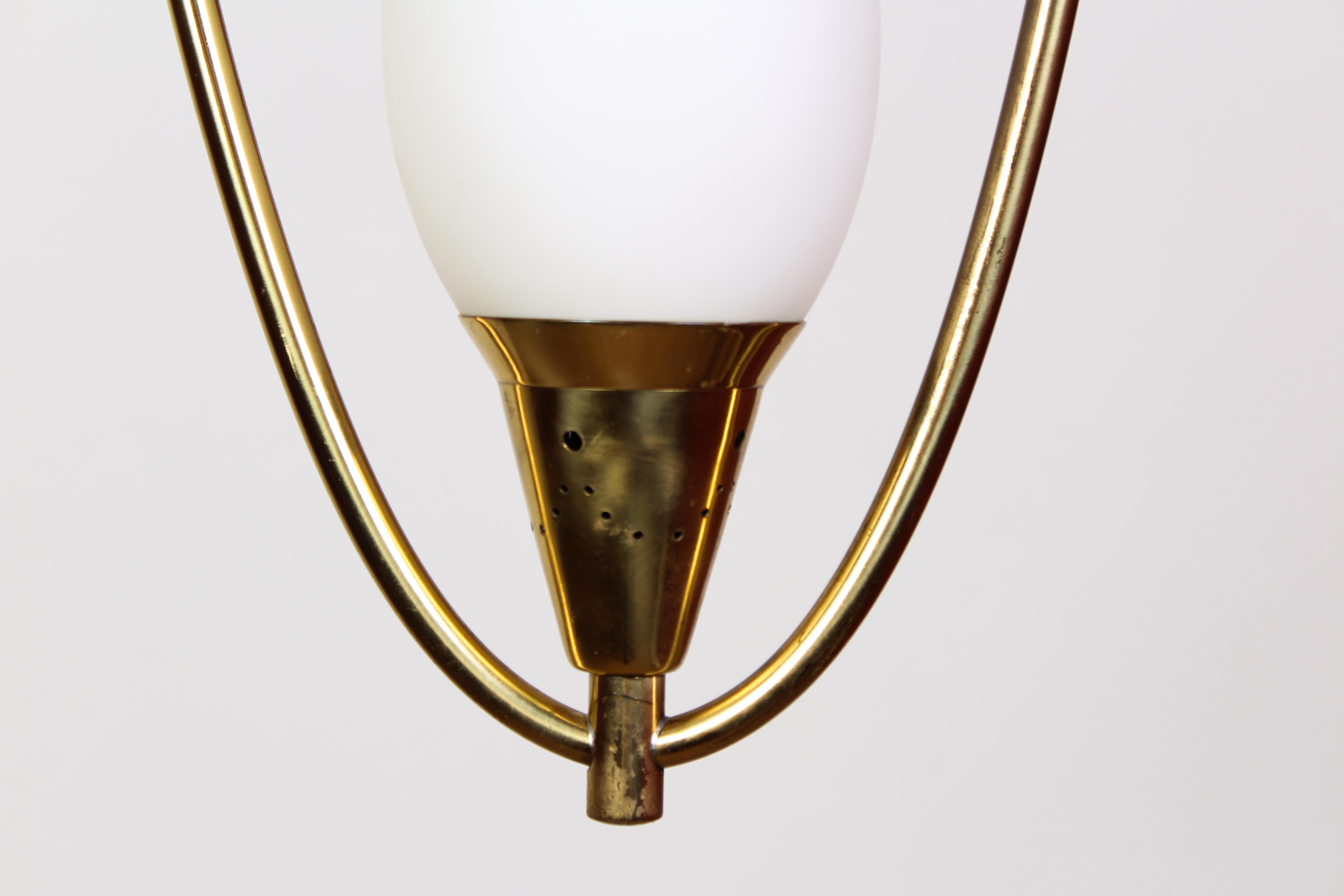 Swedish Brass and Opaline Glass Ceiling Lamp, 1940s For Sale 1