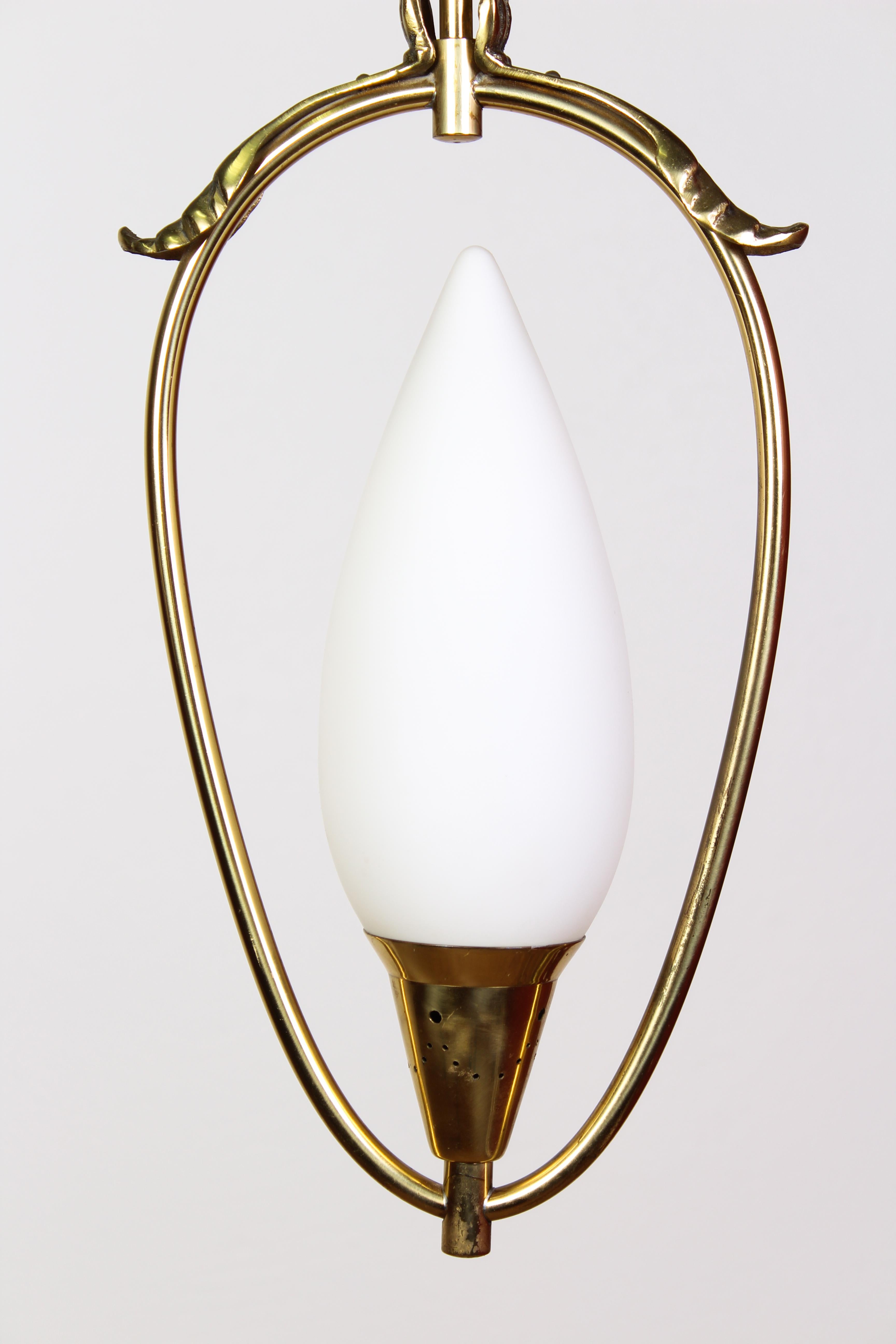 Swedish Brass and Opaline Glass Ceiling Lamp, 1940s For Sale 2