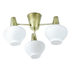 Swedish Brass and Opaline Glass Ceiling Lamp by ASEA, 1950s