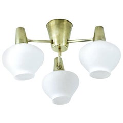 Swedish Brass and Opaline Glass Ceiling Lamp by ASEA, 1950s