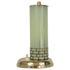 Vintage Swedish Brass and Striped Glass Table or Bedside Lamp, 1940s