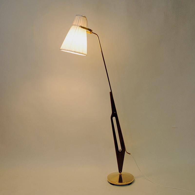 Mid-20th Century Swedish Brass and Teak Floor Lamp by Hans Bergström for ASEA, 1950s For Sale