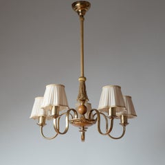 Swedish Brass And Wood Chandelier, circa 1940