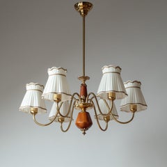 Swedish Brass And Wood Chandelier, circa 1950