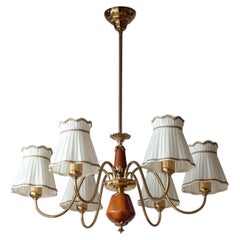 Swedish Brass And Wood Chandelier, circa 1950