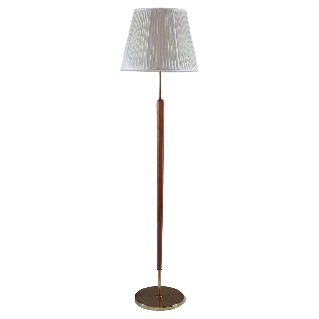 Swedish Brass and Wood Floor Lamp by Boréns For Sale
